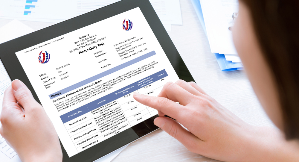 Employer reading a Fit-for-Duty Test on a mobile device