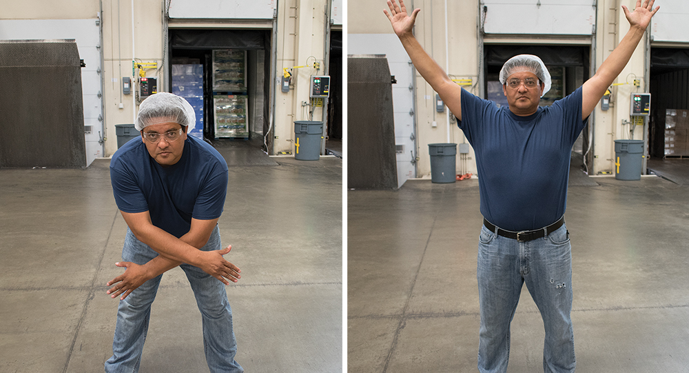 Worker stretching before shift