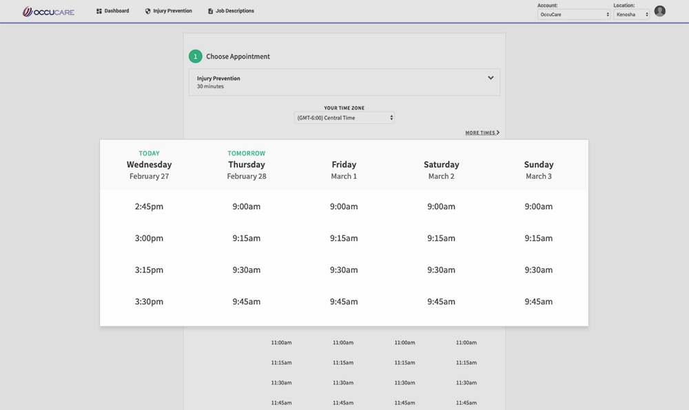 Screenshot of software's scheduling system